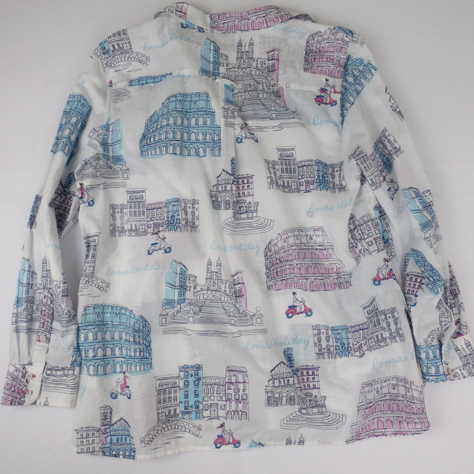 Talbots Roman Holiday Novelty 100% Cotton Popover Shirt Womens XLP Extra Large