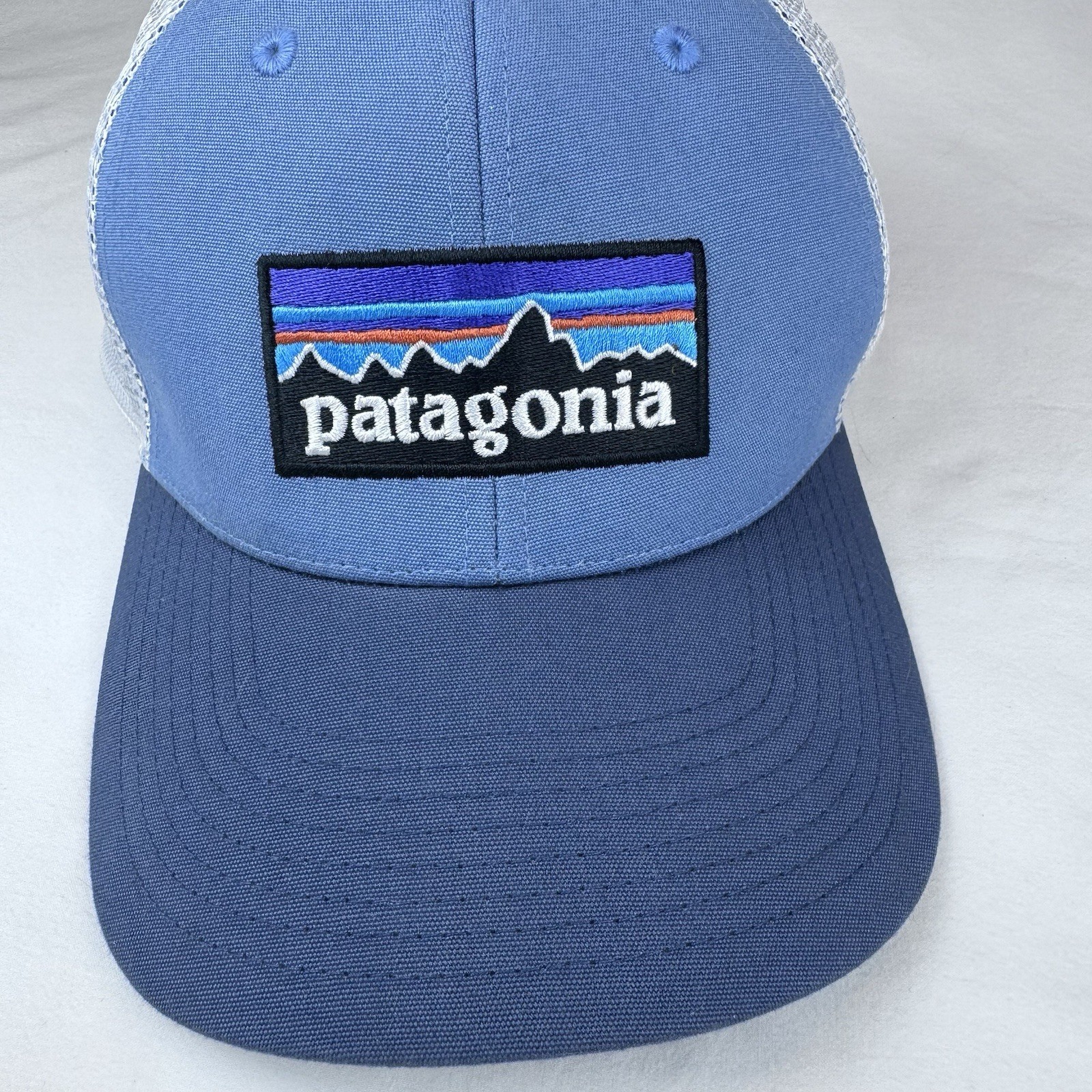 Patagonia P-6 Logo LoPro Trucker Hat Snapback 2 Tone Blue White Mesh