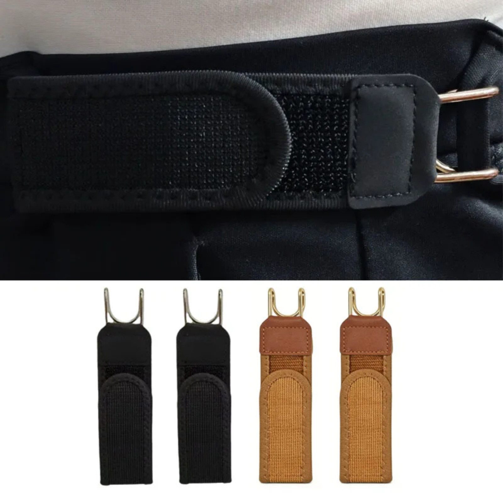2PCS Tactical Metal Hook Elastic Belt Buckle-Less Invisible Waist Belt Closure