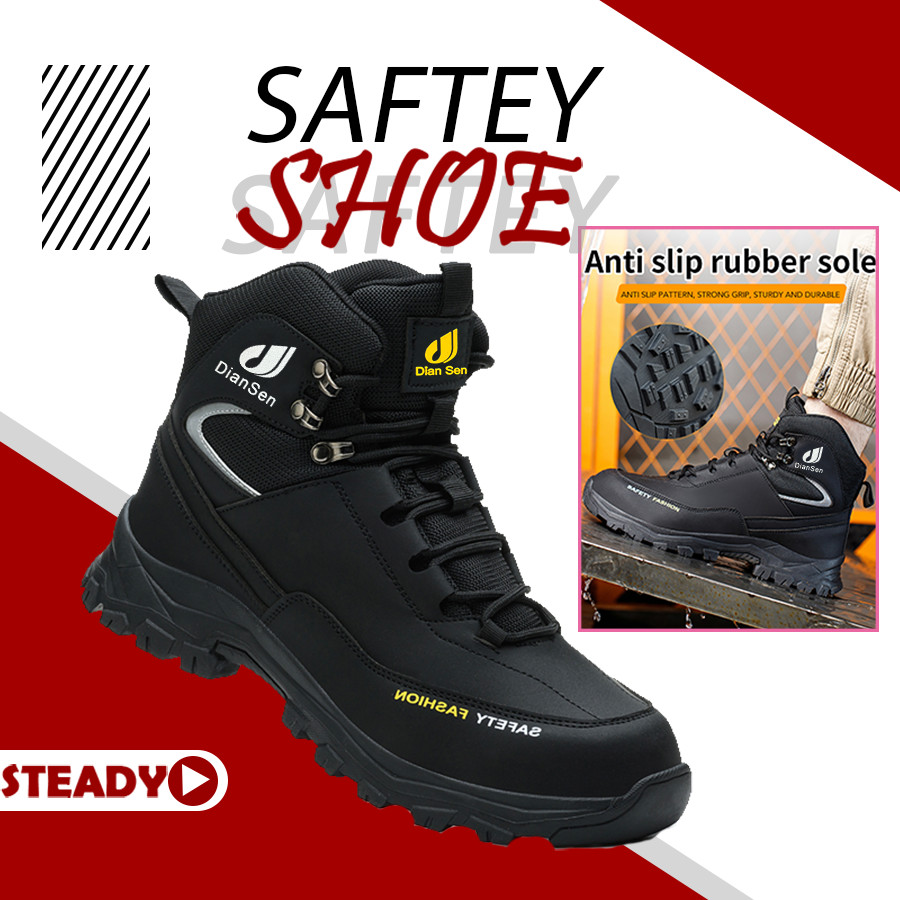 Men’s Steel Toe Work Boots Waterproof Anti-Smash Safety Shoes Construction Shoes