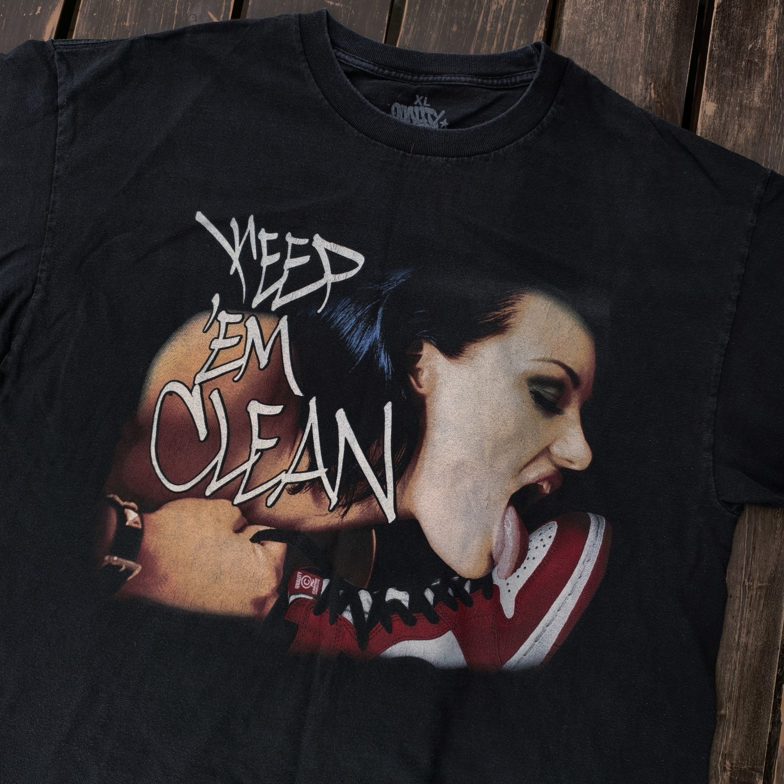 VTG Quality Control T-Shirt “Keep Em Clean” Sneaker Fetish Graphic NSFW XL