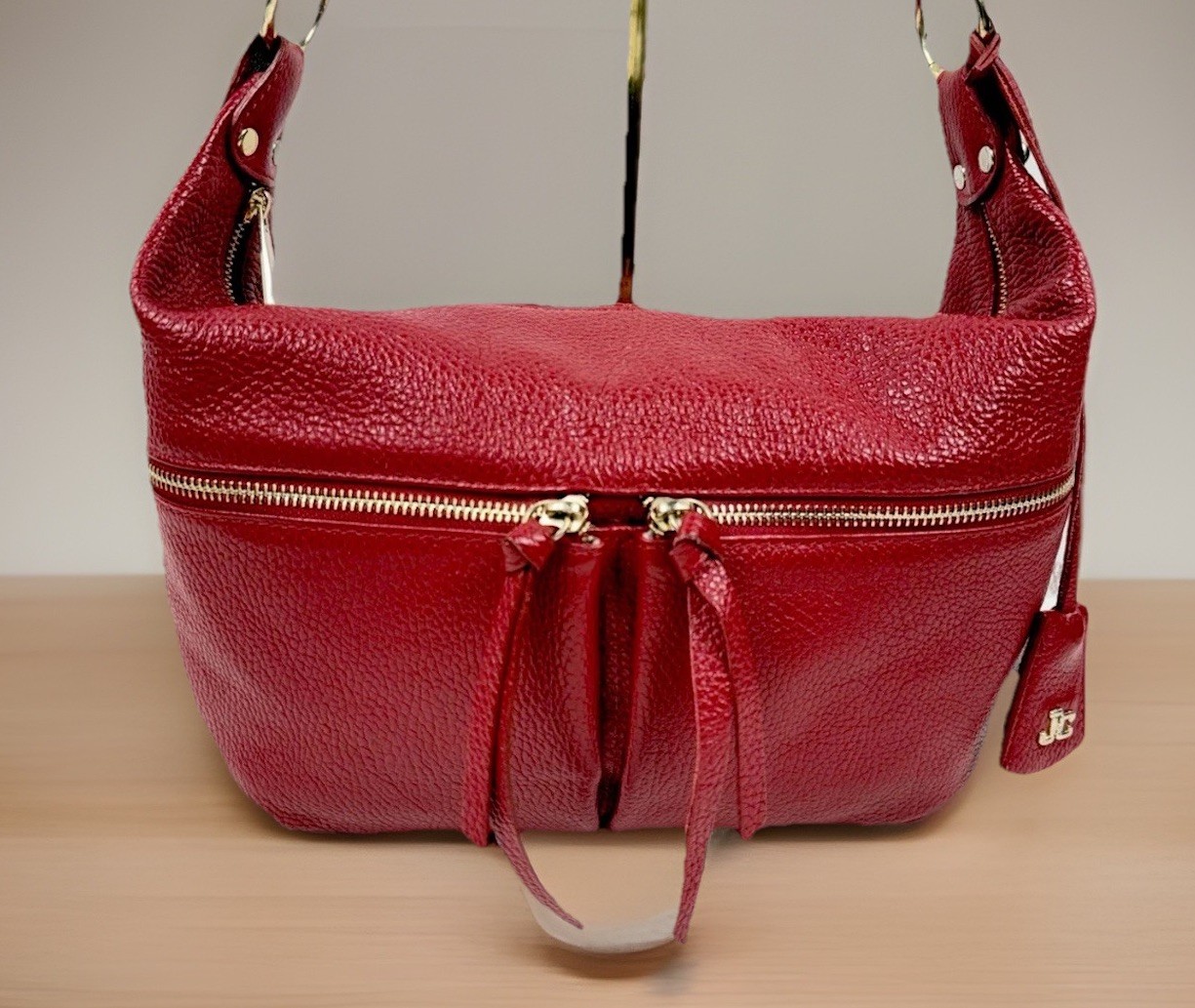 J & C Red Leather Crossbody Bag w/Gold Hardware Jackie Celine Made In Italy