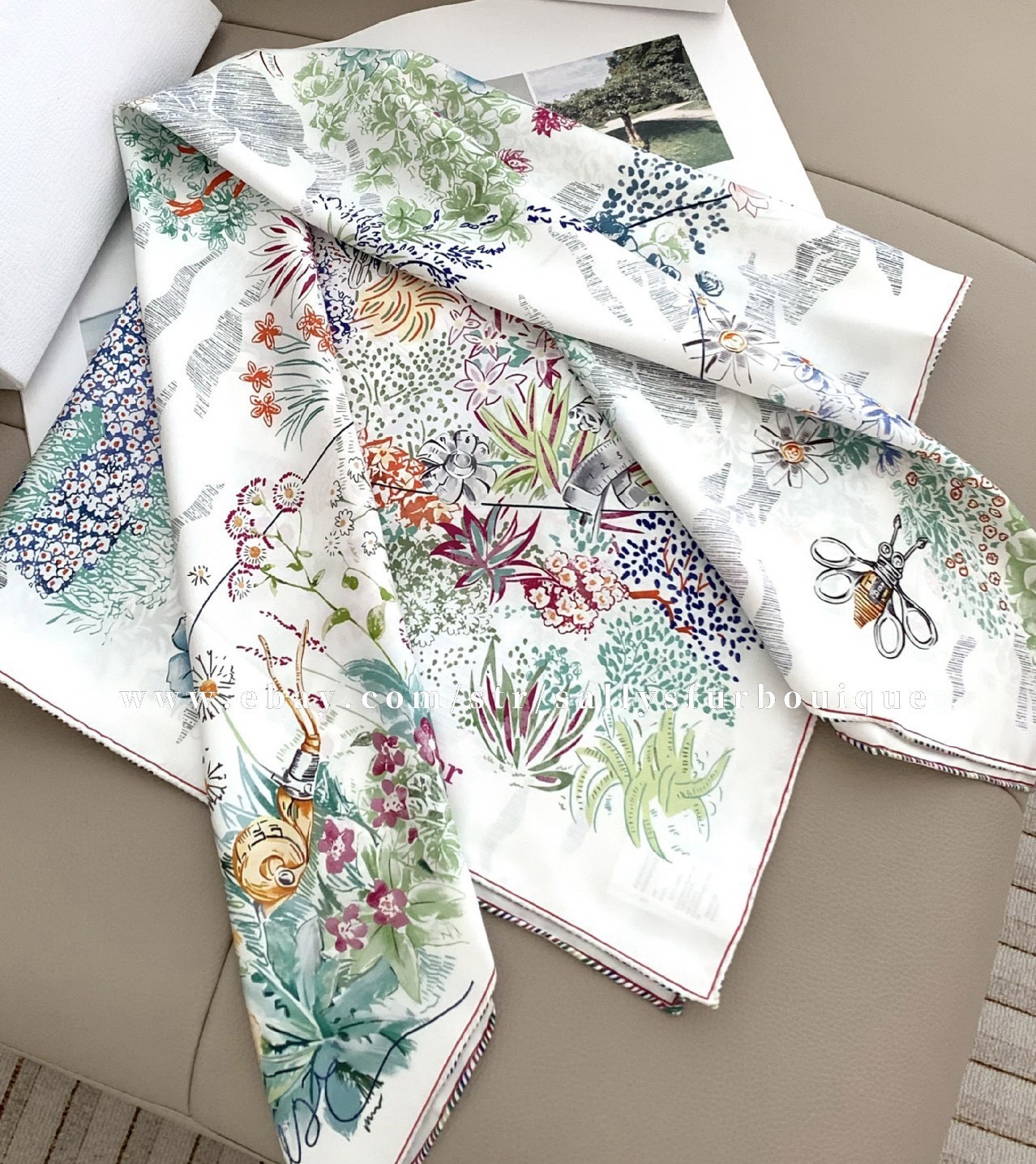 Sallys 18 Momme Twill Silk Wrap Scarf Florals Print Double Face Square Shawl 35″