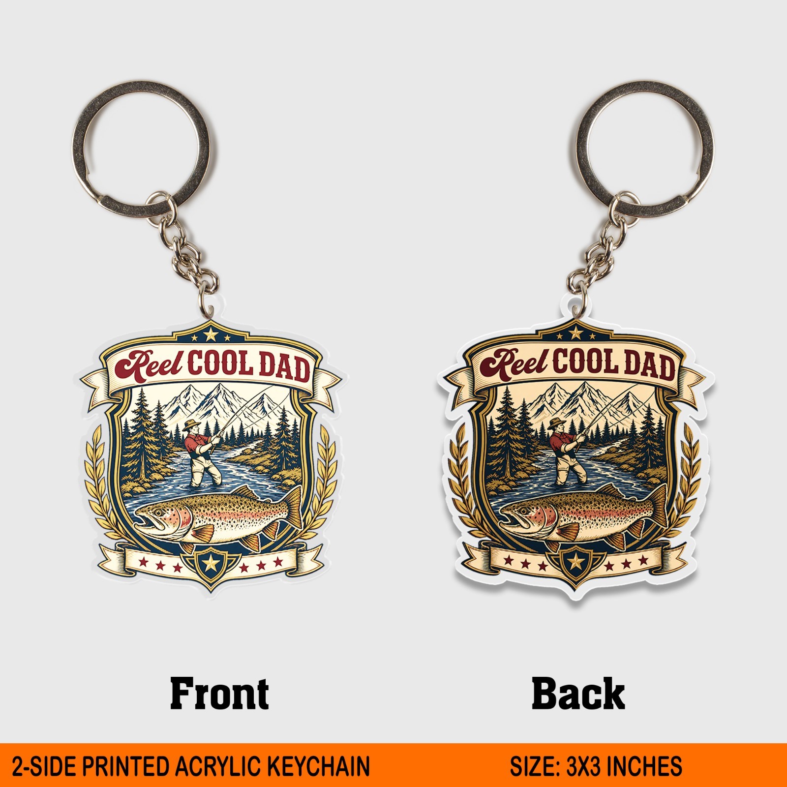 Reel Cool Dad Acrylic Keychain, Fishing Trout Father Gift