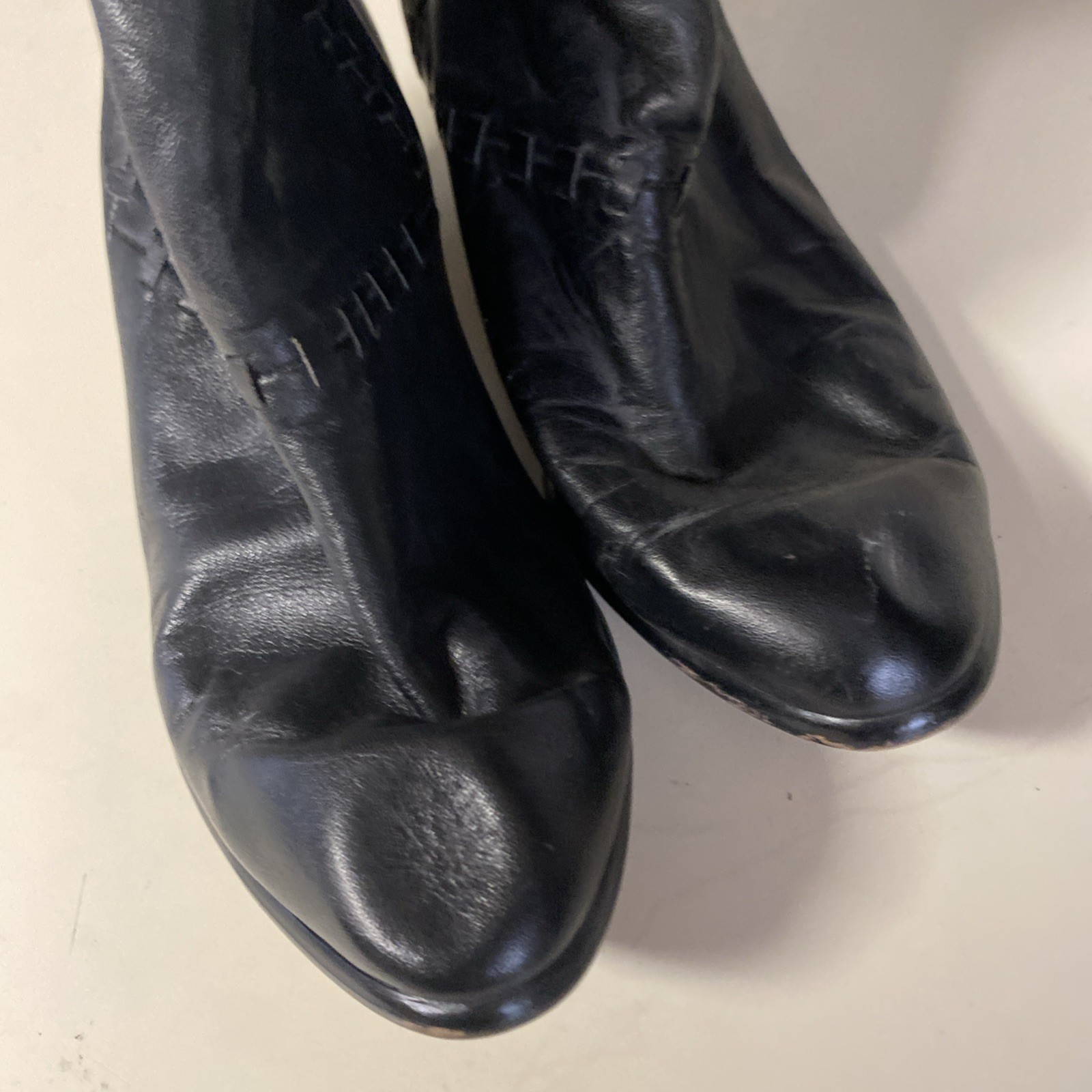 Vintage 90s Impo Taiwan Black Slouch Leather Block Heel Mid Calf Boot 5.5
