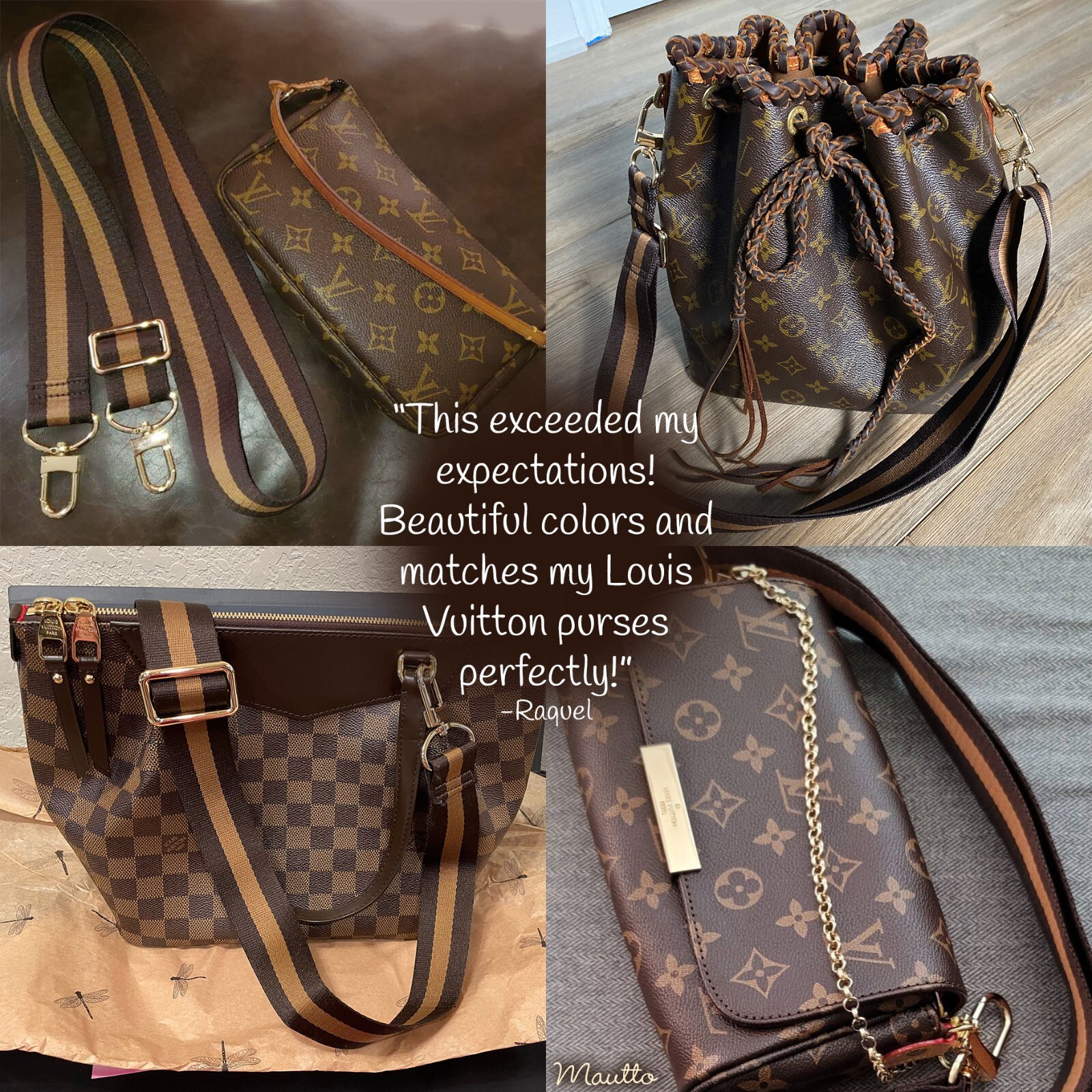 Dark Brown & Golden Honey Strap for LV Purses/Bags – Adjustable Crossbody Length