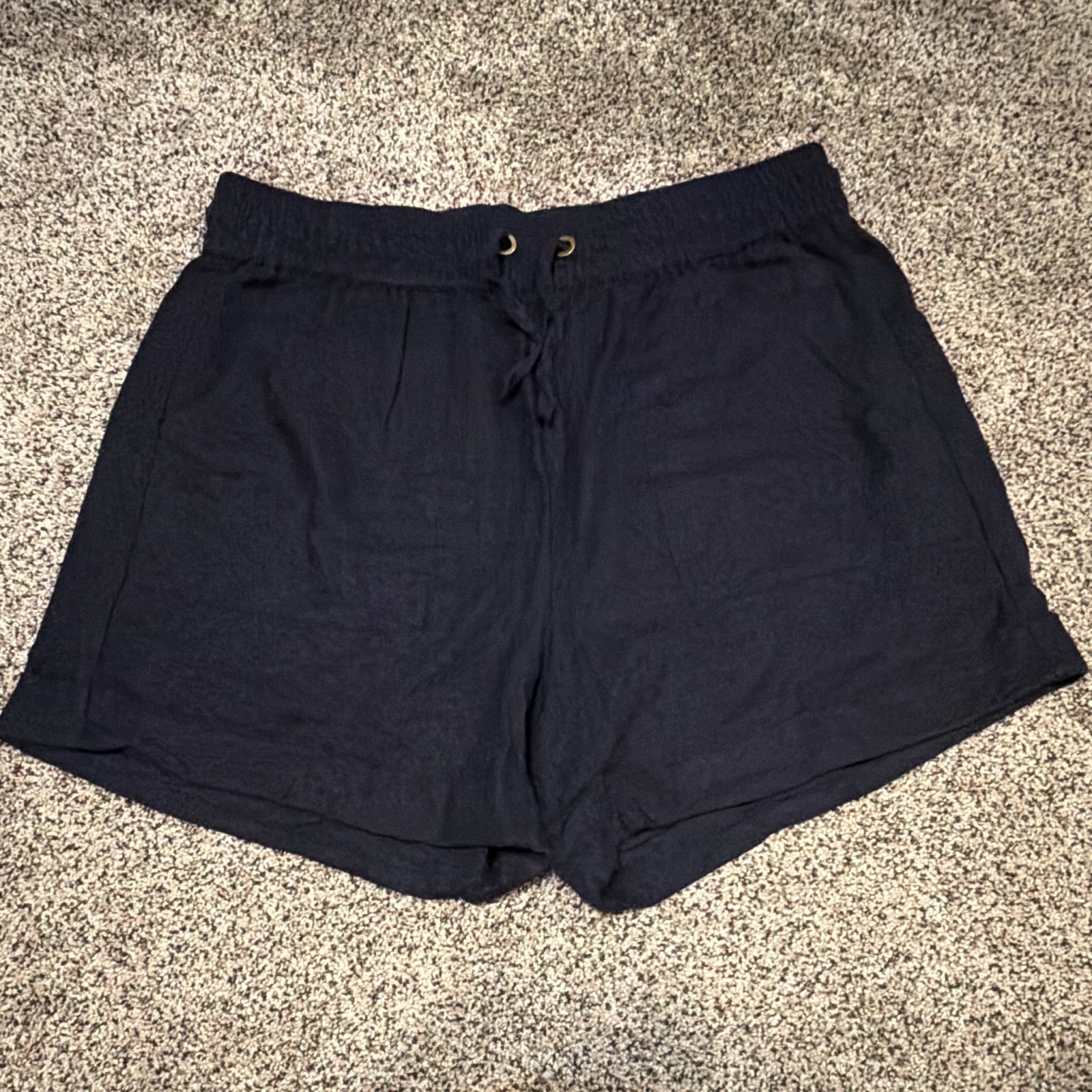 Zenana Women’s Navy Solid Shorts XL 4in Inseam Pockets Elastic Drawstring