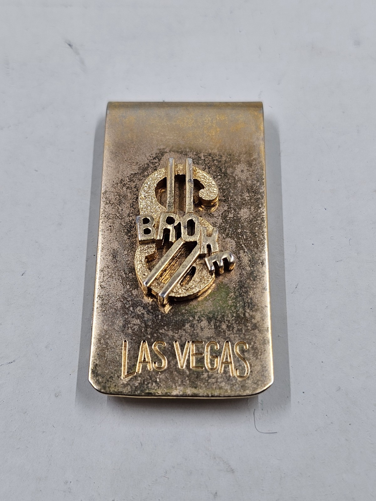 Vintage Las Vegas Broke Dollar Sign Novelty Gold Tone Money Clip Souvenir