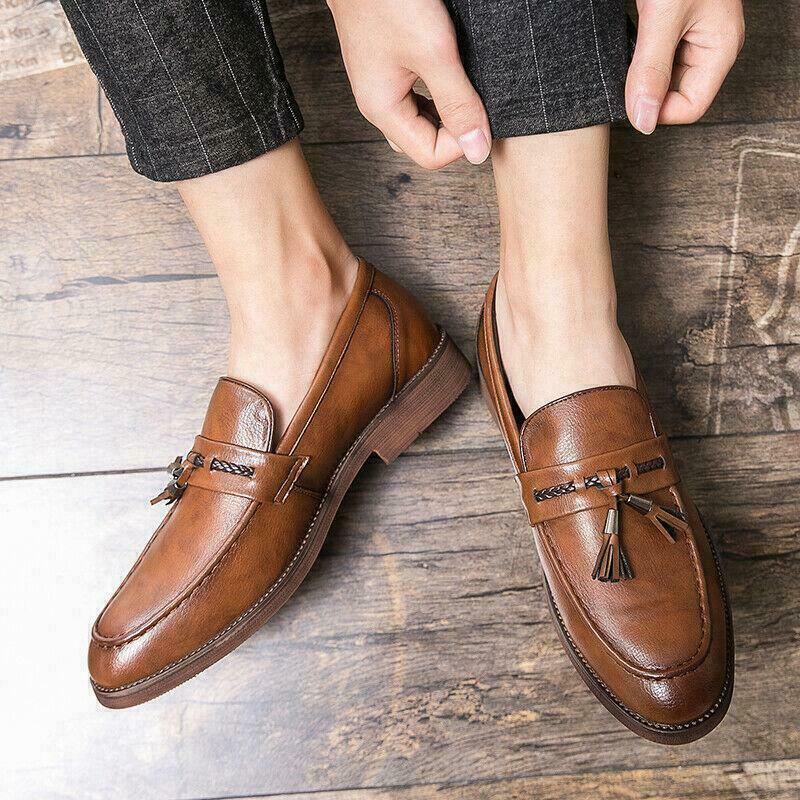 Retro Mens Tassels Loafers Formal Business Work Office Faux Leather Shoes Size