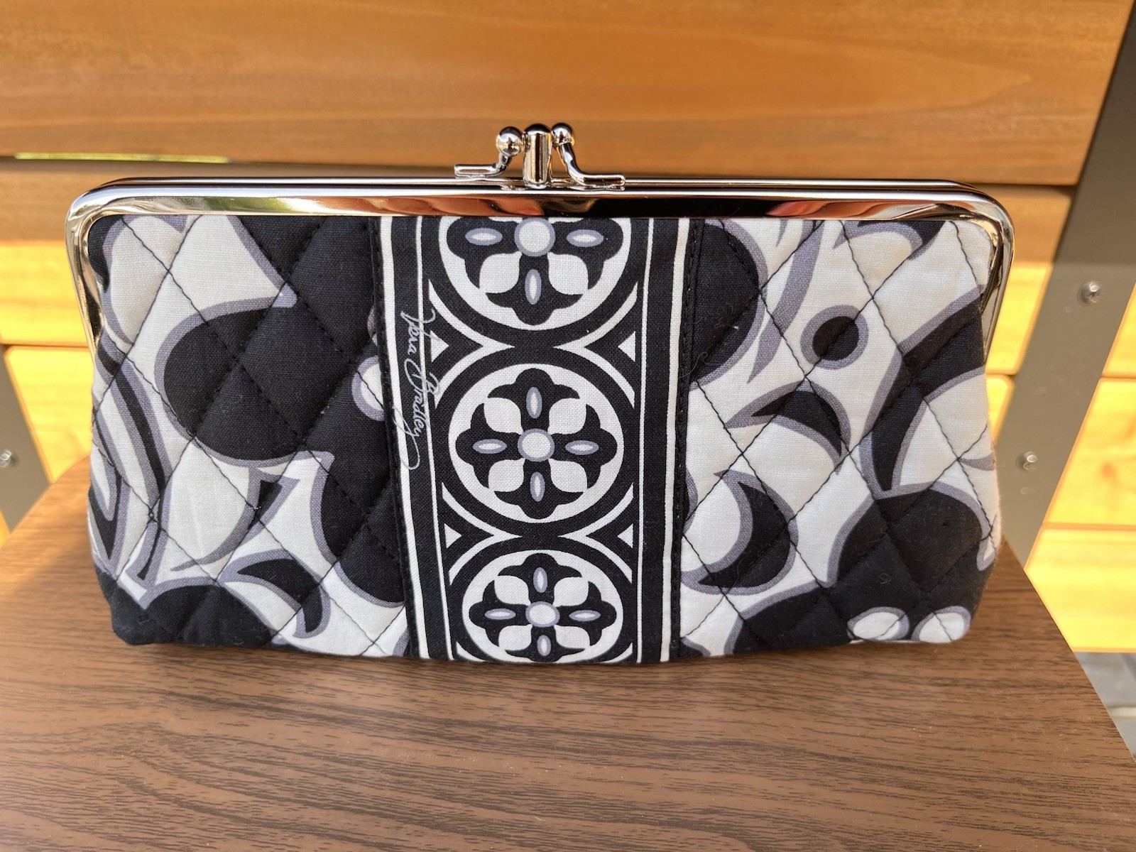 Vera Bradley Night & Day Retired Kisslock Wallet Clutch Black White Quilted
