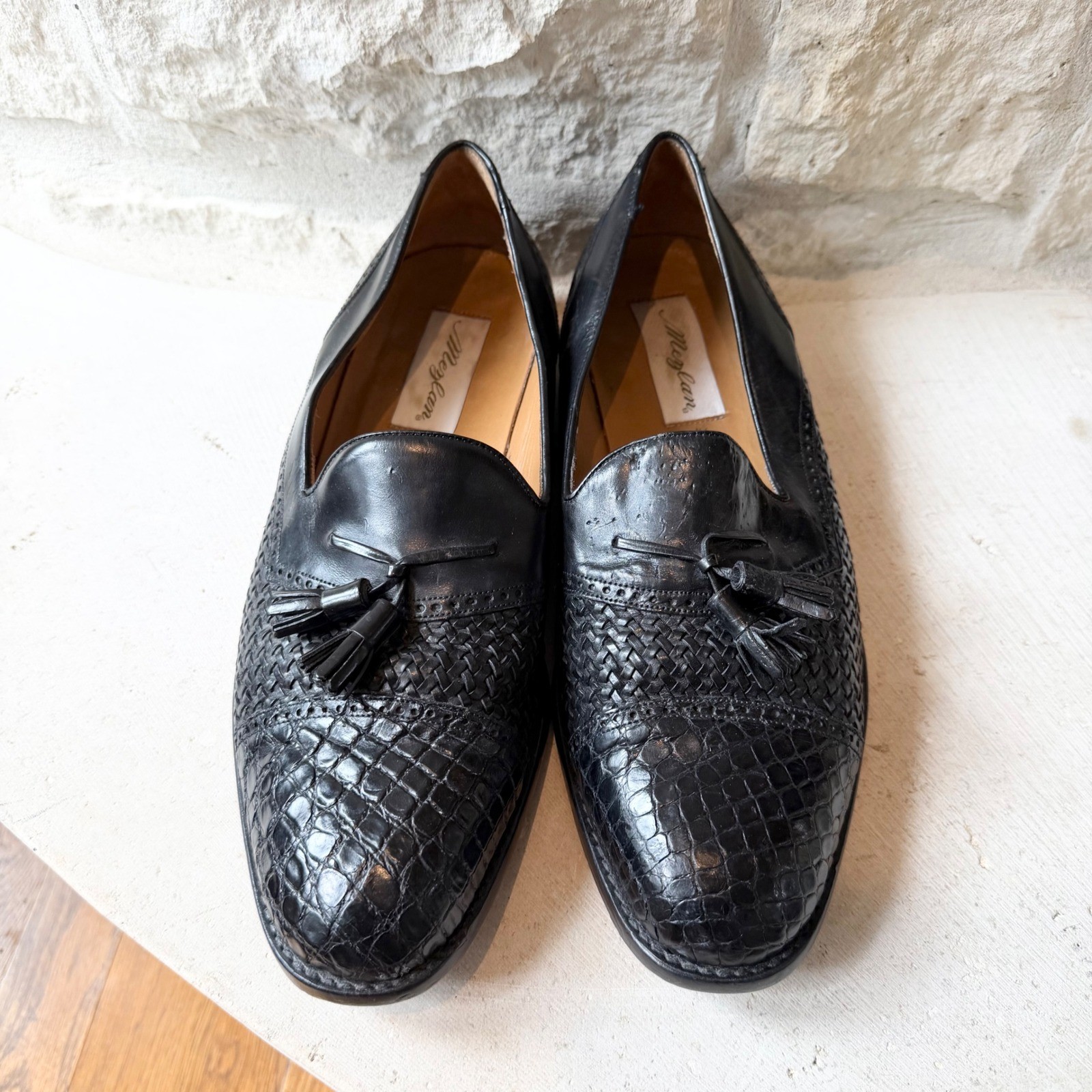 Mezlan Carmel Mens Black Woven Leather Tassel Loafers Shoes Made in Spain SZ 11