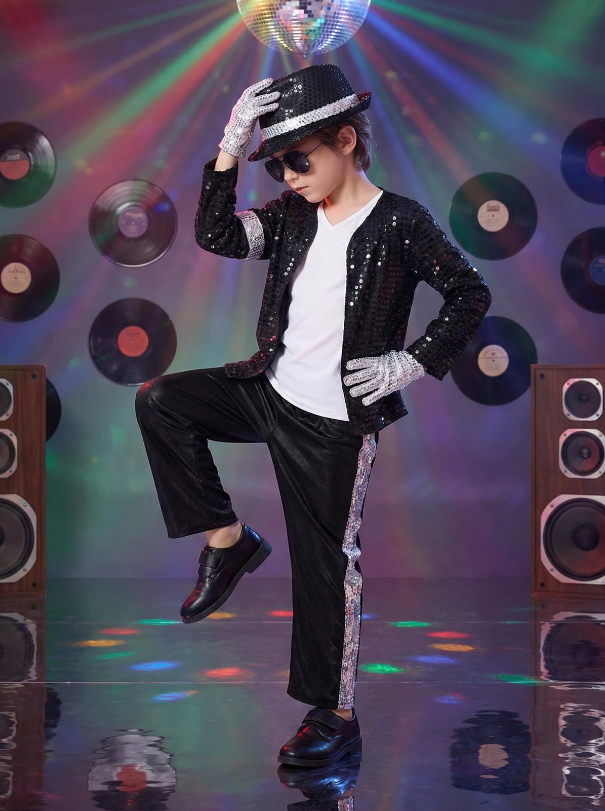 Kids Dance Star Costume 80s 90s Pop Halloween Stage Outfit 8-10 Years