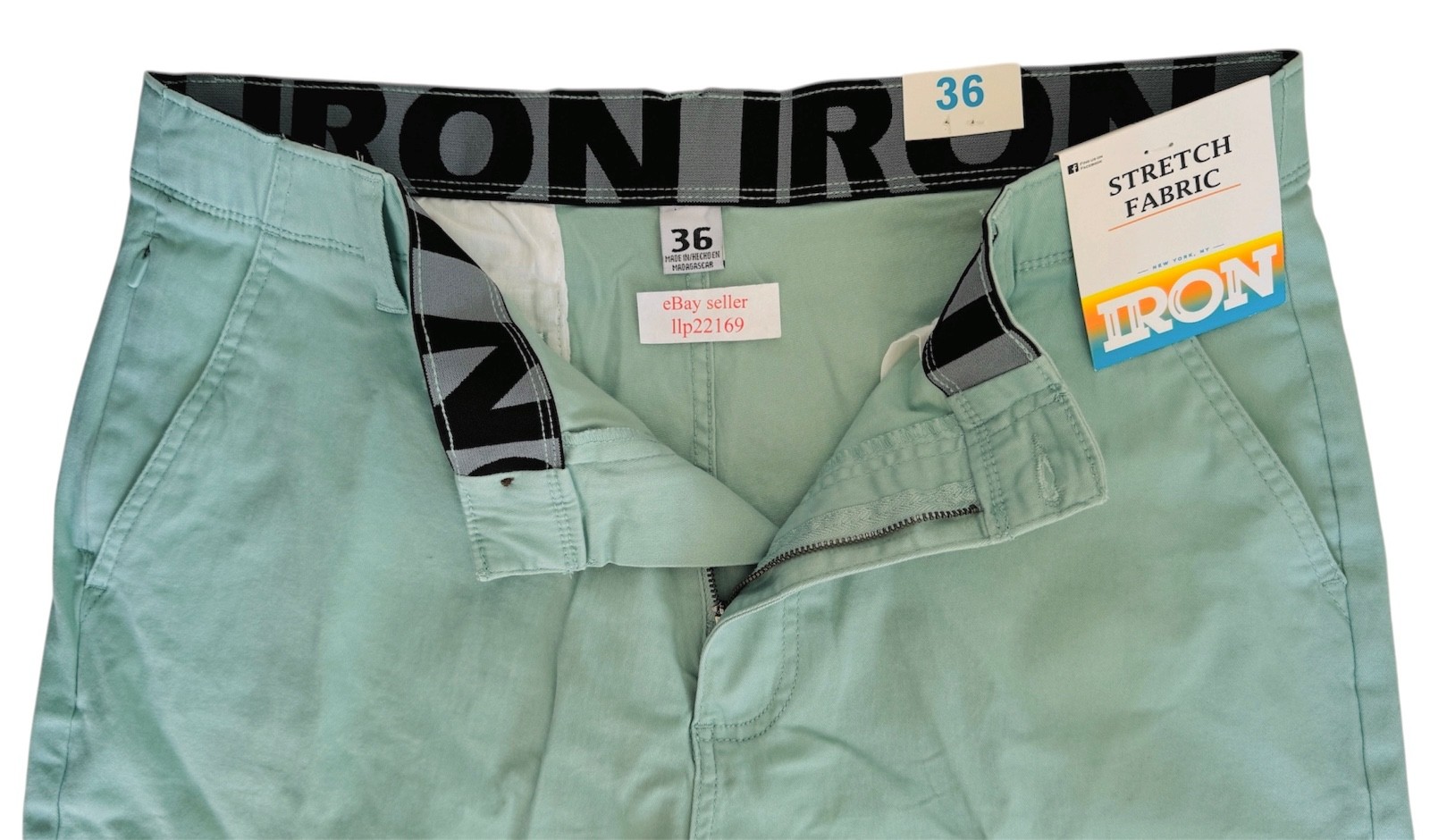 IRON CO Men’s Stretch Shorts (SIZE 36) Flex Waist Flat Front SPEARMINT GREEN New