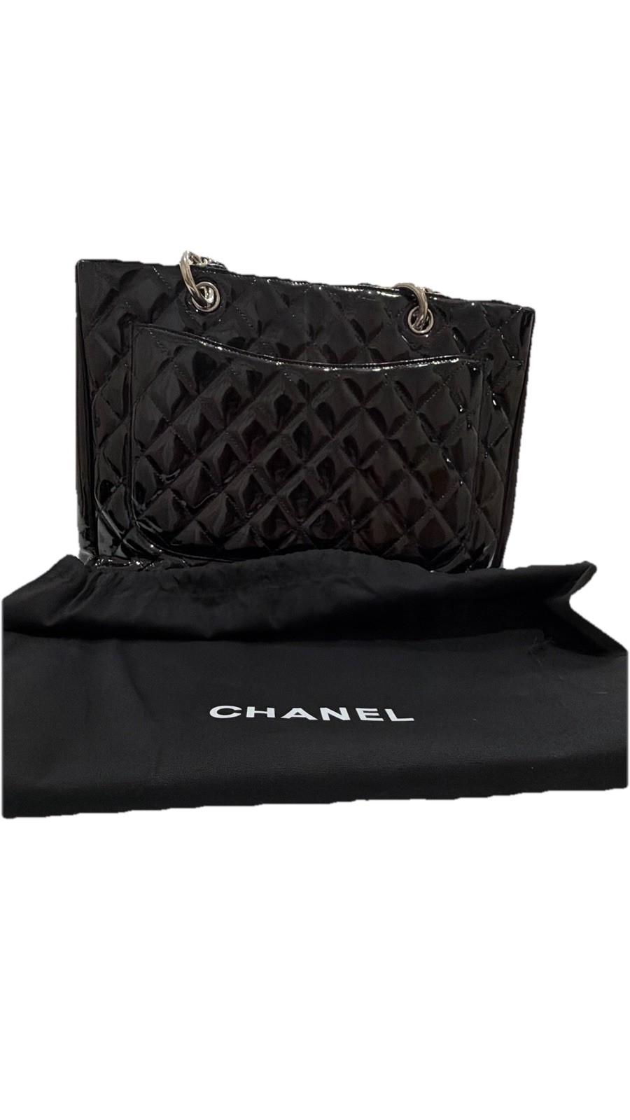 💎✨CHANEL Entrupy Authenticated 💎✨ Black Patent Leather Quilted CC Tote Bag