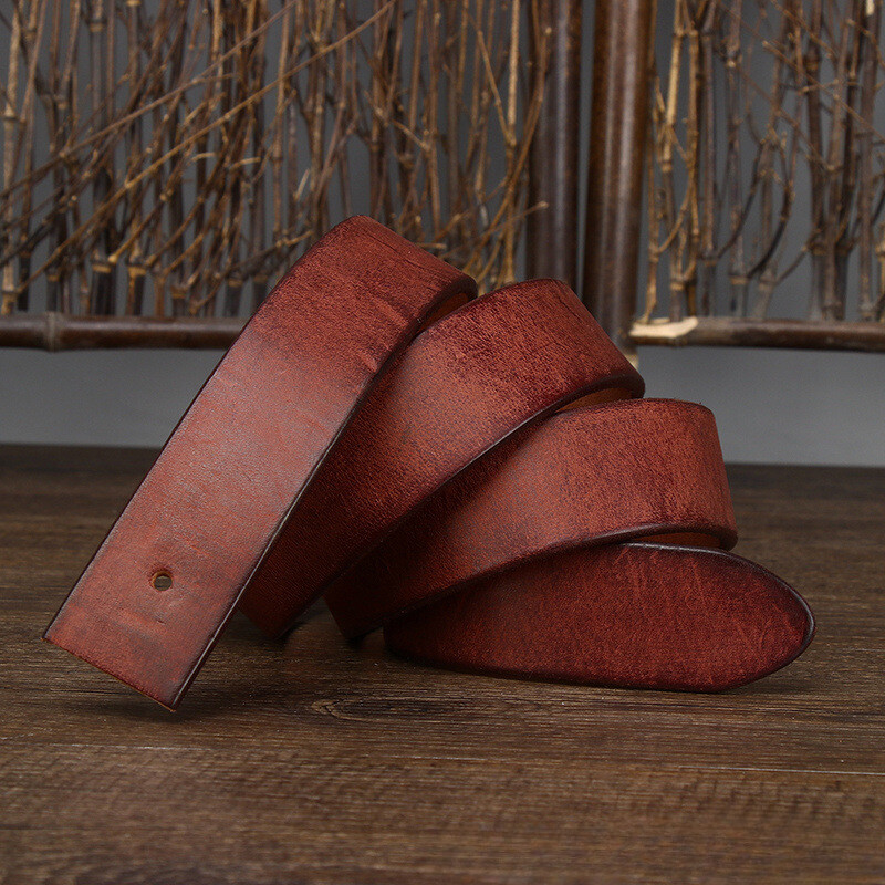 3.8cm Wide/5mm Thick Genuine Leather Belt Needle Buckle Men Cowhide No Buckle