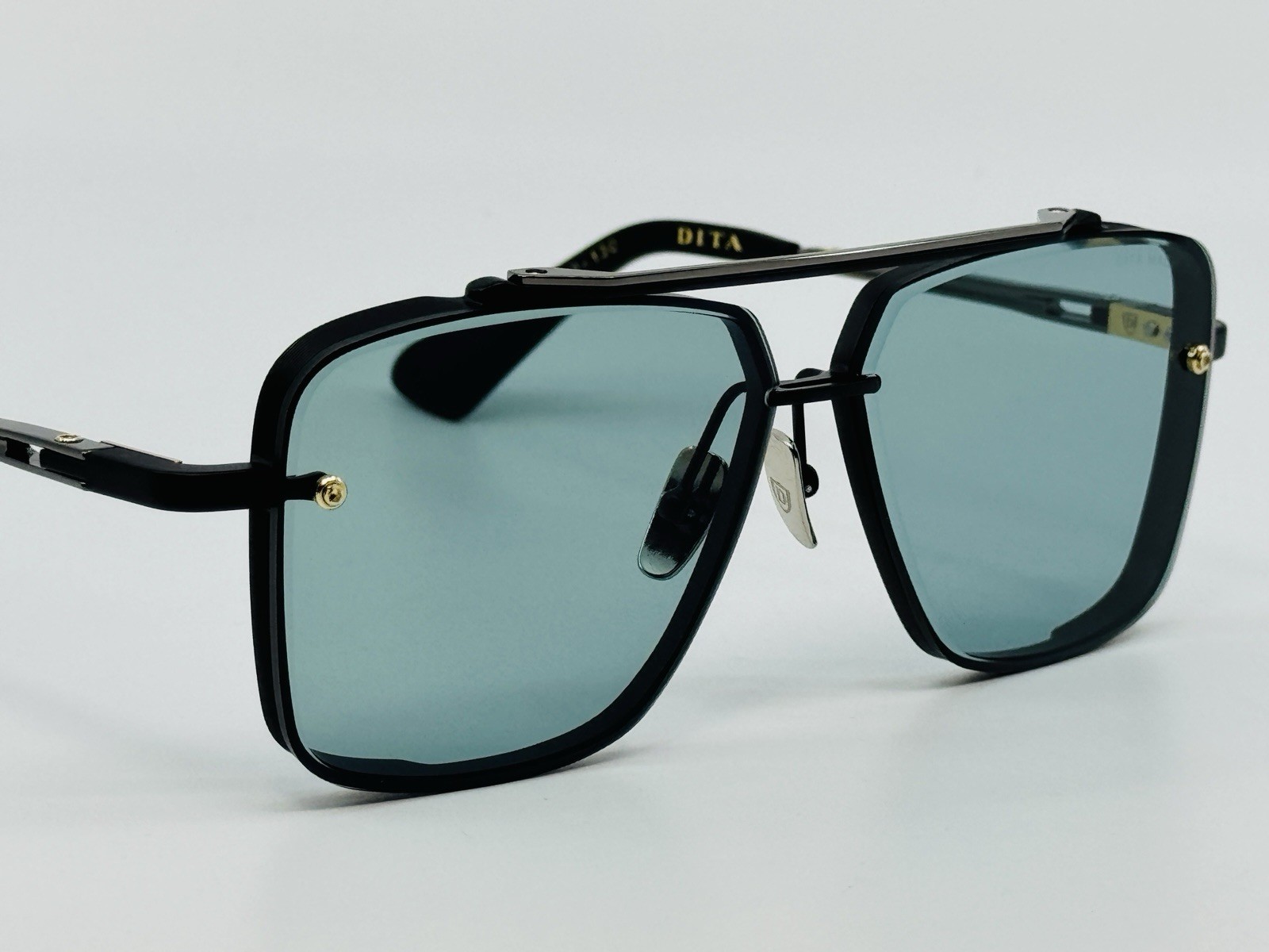 Dita Mach Six DTS121-62 Titanium Black Metal Frame Green Blue Lens Sunglasses