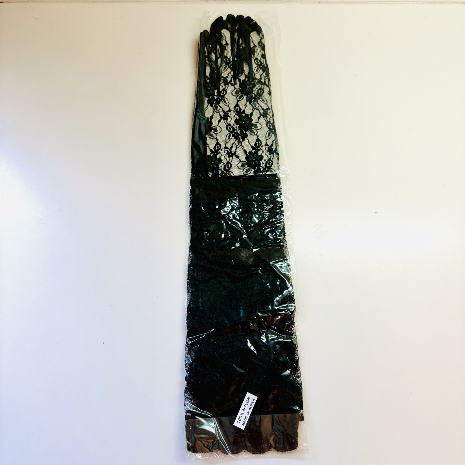 Vtg New Black Lace Gloves Ruffle Wrist Opera Sheer Evening Party Costume Goth