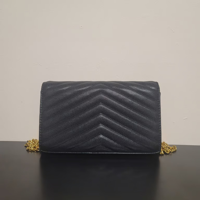 Saint Laurent YSL WOC Crossbody Bag Black Leather Gold Chain Strap