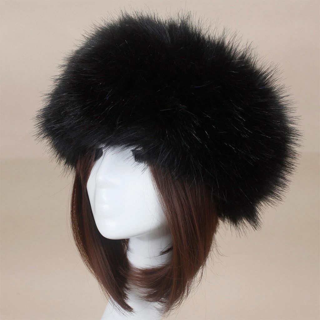Women Russian Fluffy Faux Fur Headband Hat Thick Ear Winter Warm Snow Ski Cap