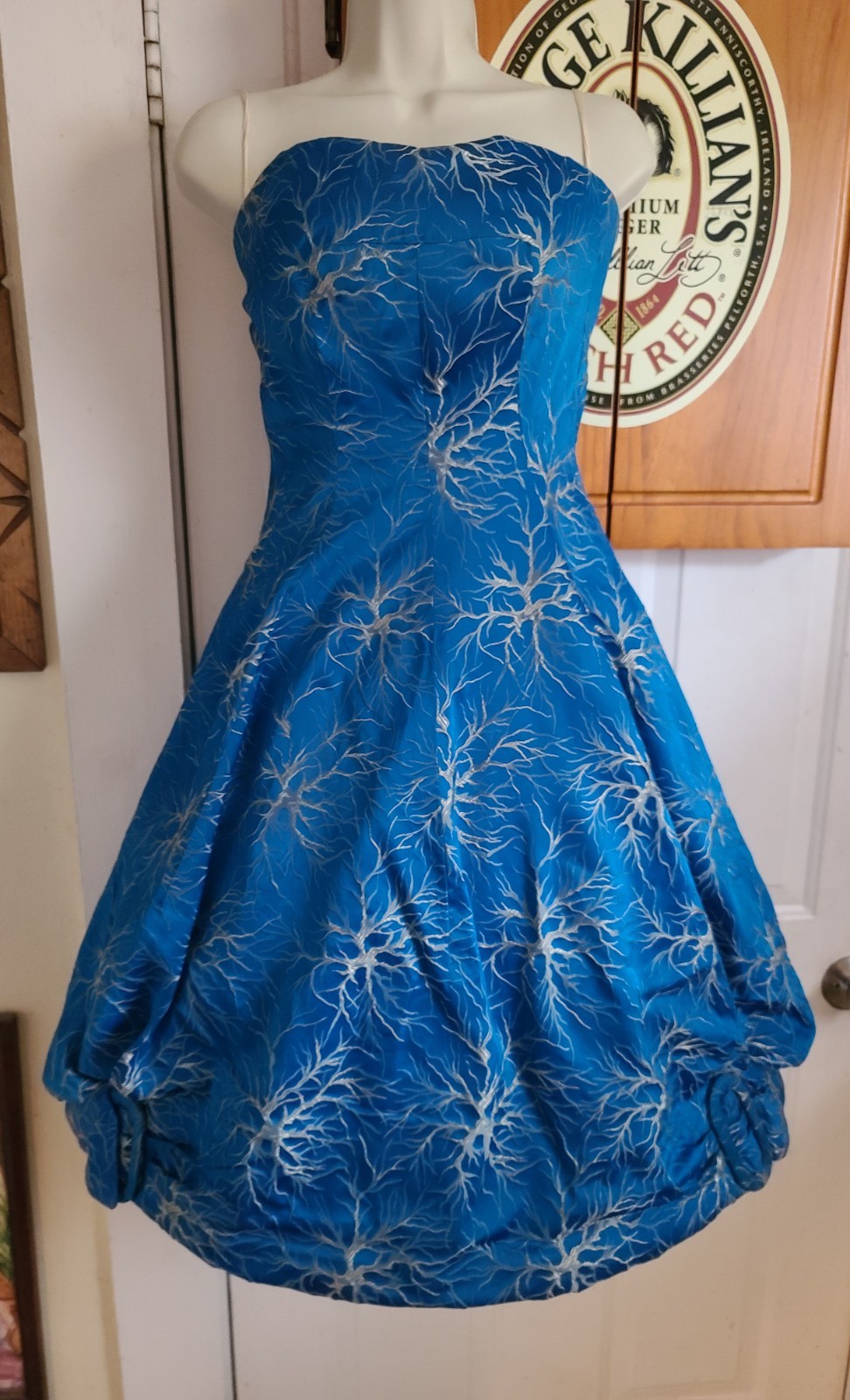 Rare VTG 50s FRANK USHER Blue Metallic Lightning/Branch/Neuron Jacquard Dress