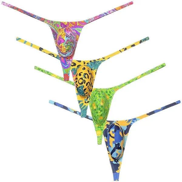 MENS SEXY ENHANCED POUCH GRAPE SMUGGLERS MICRO THONG-BLUE/YELLOW CAMO-(L 30-37)