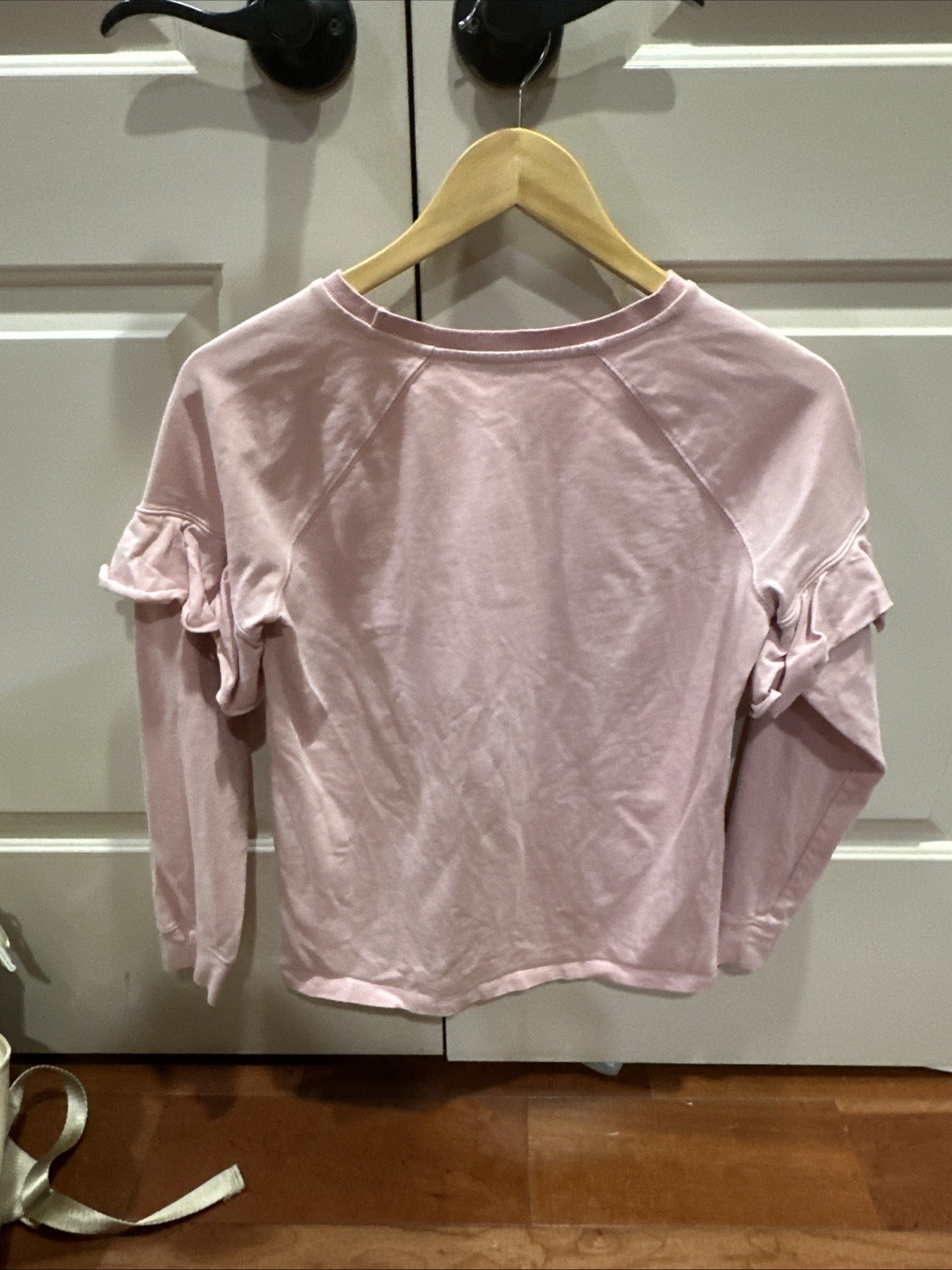 Lauren Ralph Lauren Small Long Ruffled Sleeve Pink T Shirt 100% Cotton
