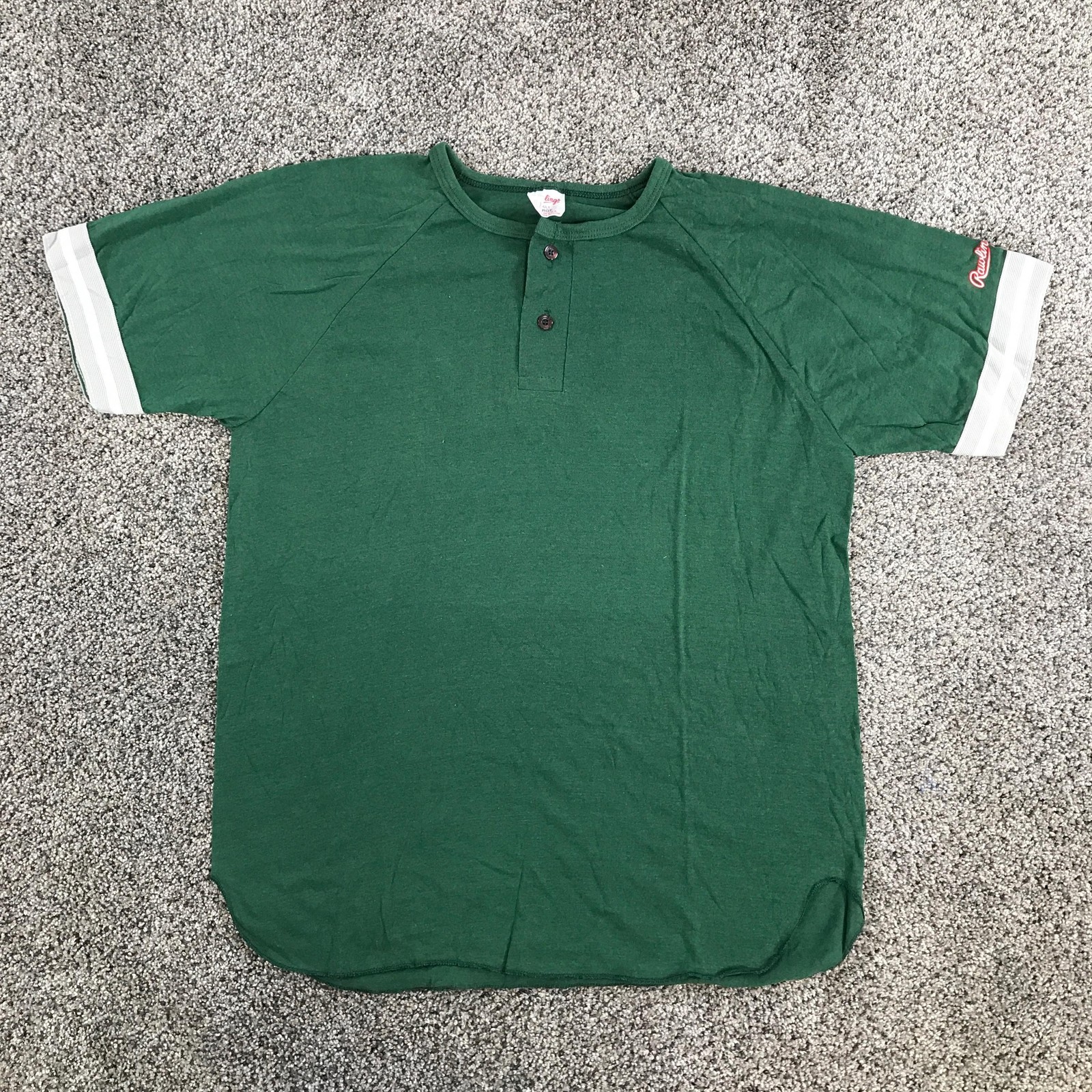 Vintage Rawlings Shirt Mens Large Green Henley Baseball Jersey Raglan Gray White