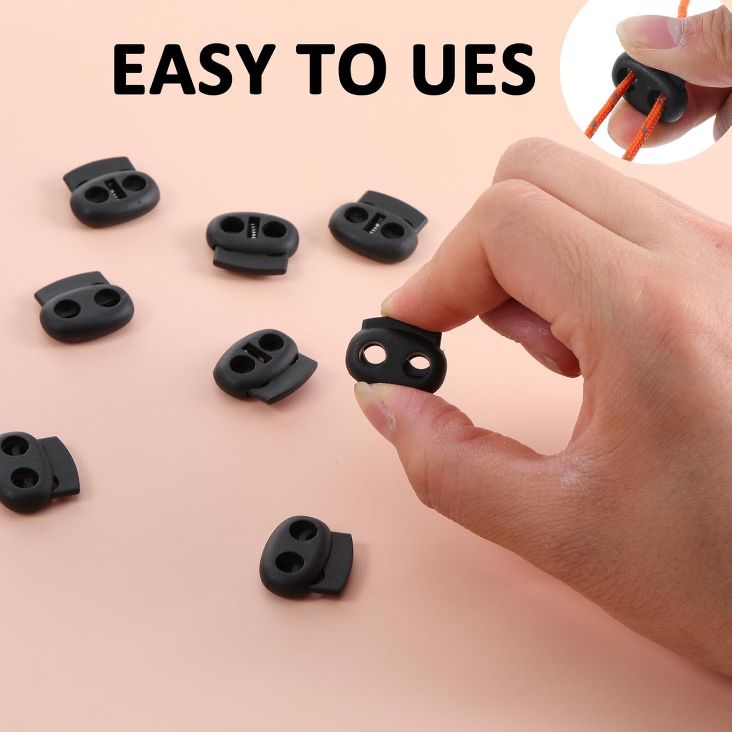 10Pcs Elastic Cord Locks Double Hole Shoe Lace Stoppers Toggle Clips for Clothin