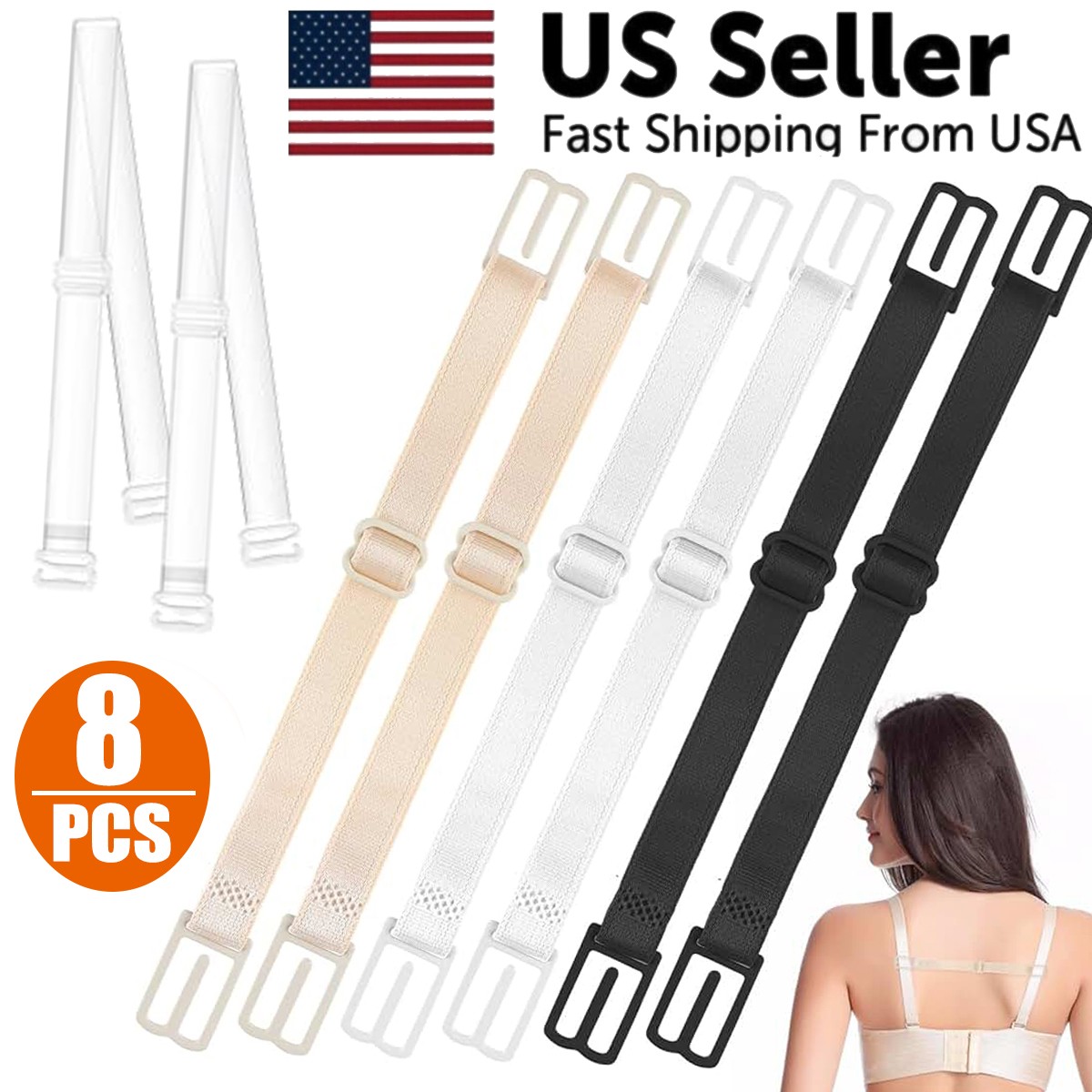 8x Women Bra Strap Clips Elastic Non-Slip Strap Holder Conceal Straps Adjustable