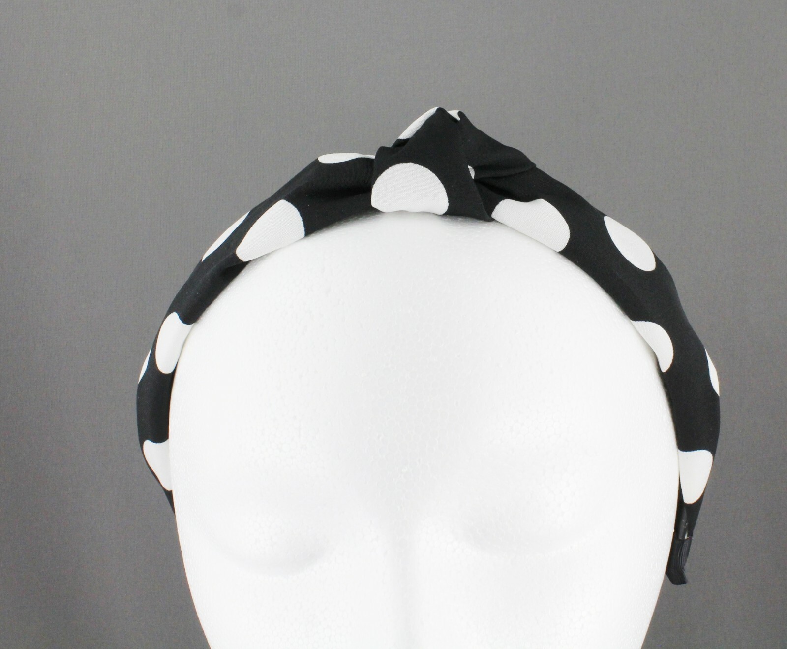 Black White polka dot turban knot headband fabric covered grip teeth dots