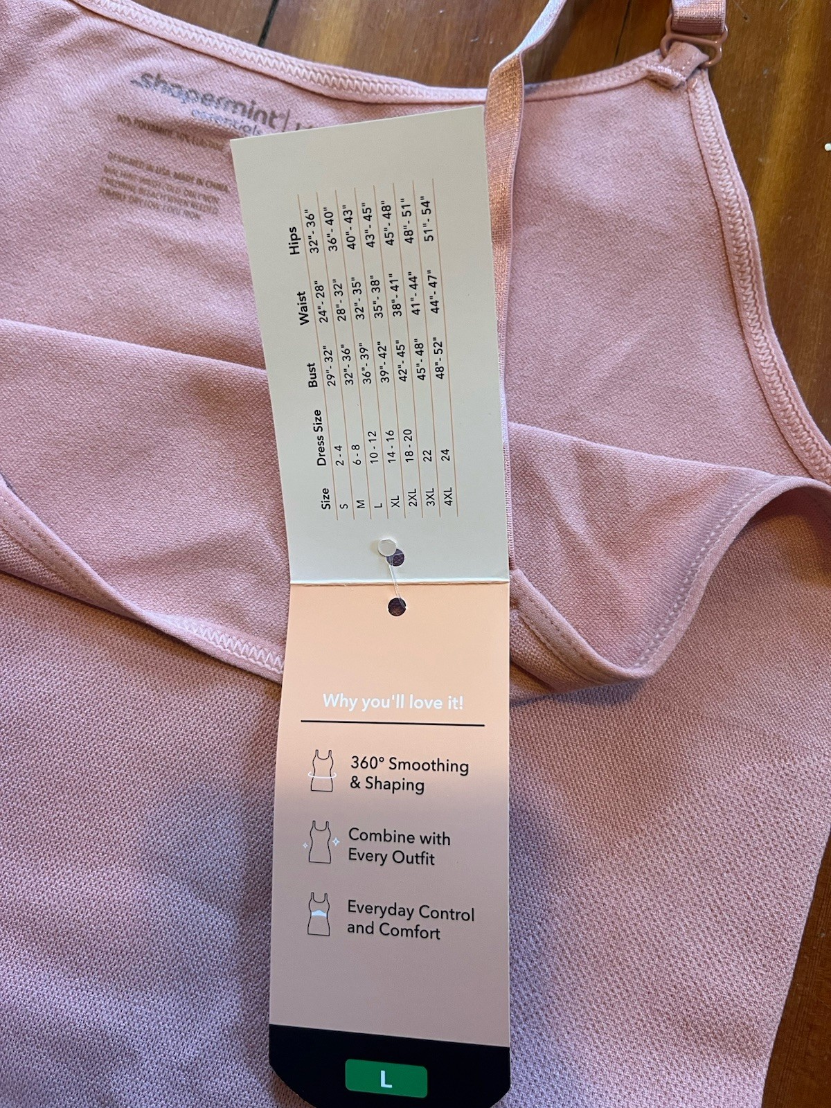 Shapermint Essentials Shape Wear Cami Adjustable Straps Pink Size L