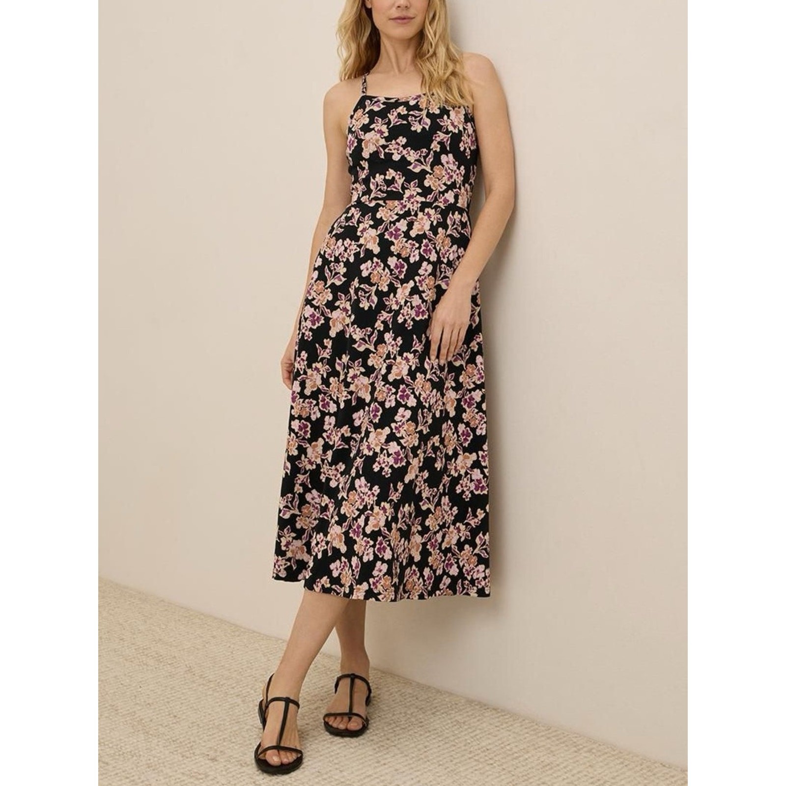 Pact Organic Fit & Flare Midi Dress Floral Pockets Size Large Multicolor Posies