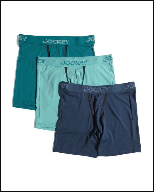 Jockey Men’s Boxer Briefs 3 Pack Medium Large Blue Teal Chafe Proof Pouch New