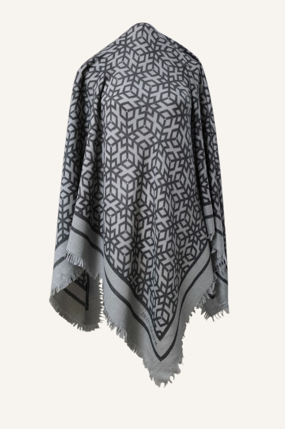 IRIS Von ARNIM Gray XL soft warm cashmere scarf stole geometric 51″