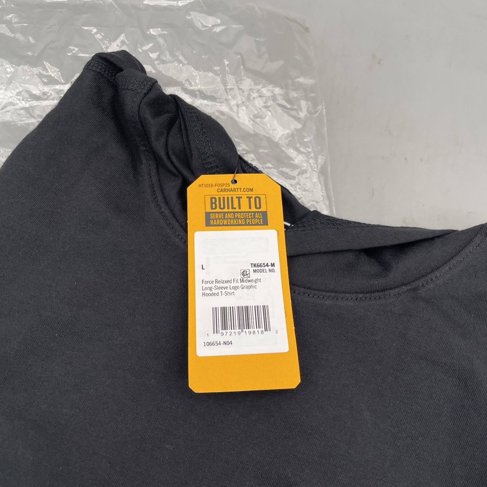 Carhartt Men’s Force Relaxed Fit Long Sleeve Logo Hooded Shirt Size L Black New