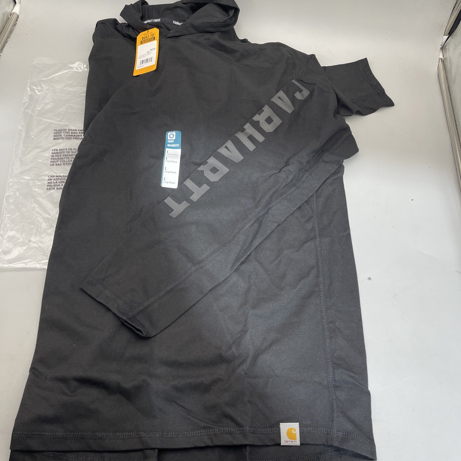 Carhartt Men’s Force Relaxed Fit Long Sleeve Logo Hooded Shirt Size L Black New