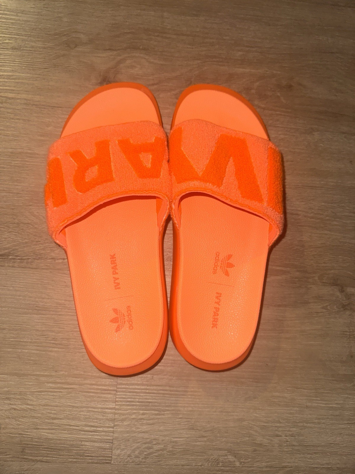 adidas IVY PARK Orange Slide Sandals Slip-On Cotton Blend Logo US 10
