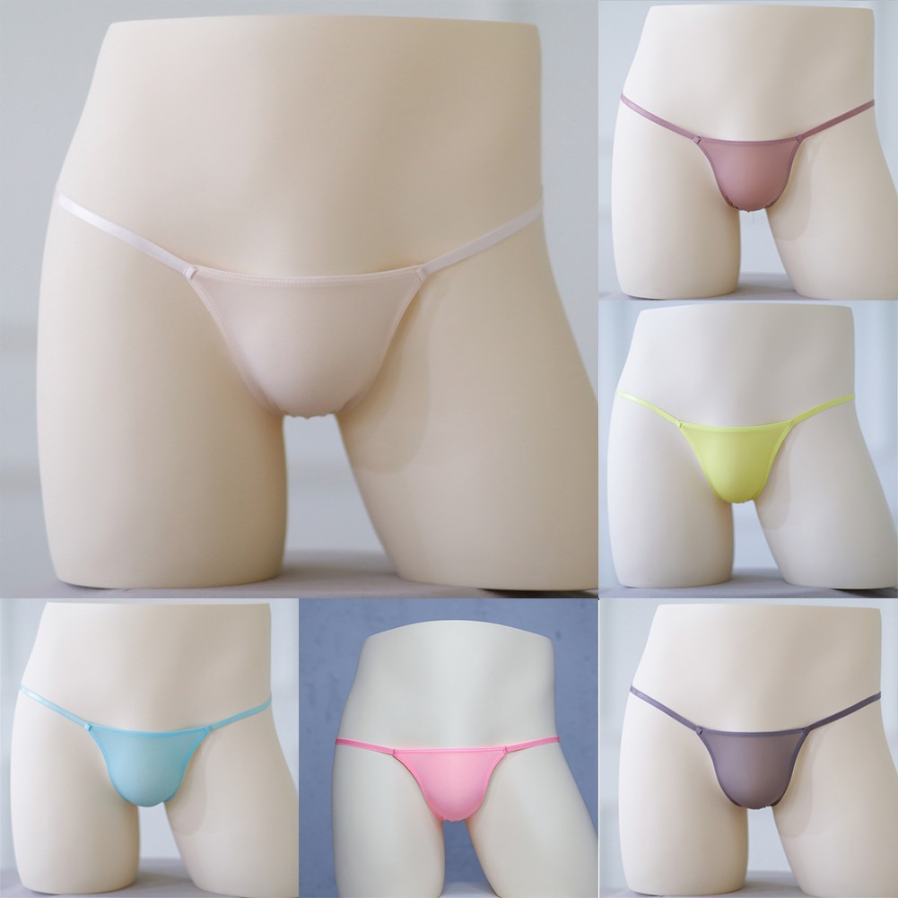 Sexy Mens T-Back G-string Thong Bikini Underwear Sheer Pouch Ice Silk Thongs