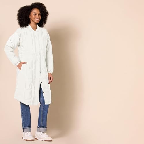 Amazon Essentials Women’s Oversized Quilted Coat, Eggshell White, Size S