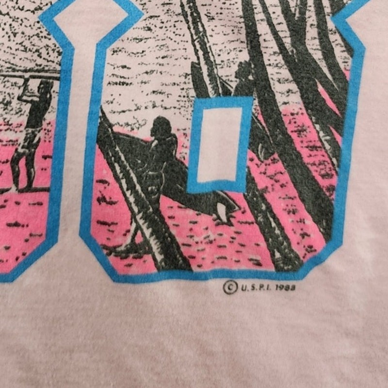 Vintage 80s BYC Top Womens M Pink California 88 Graphic Tee Crew Neck Surf Beach