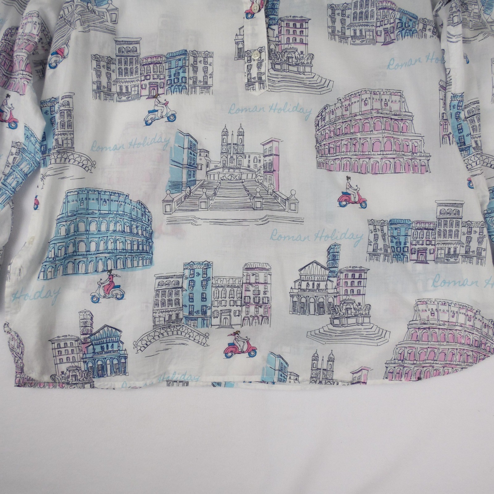 Talbots Roman Holiday Novelty 100% Cotton Popover Shirt Womens XLP Extra Large