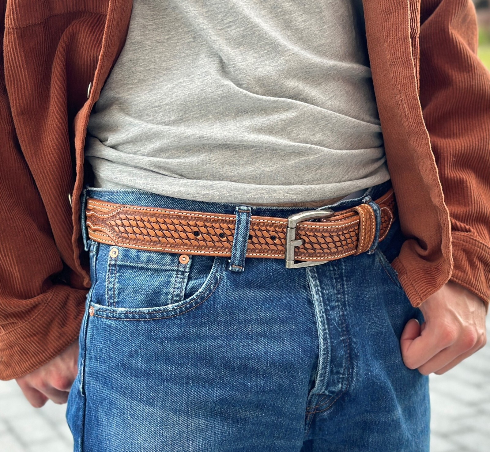 Western Belt Handmade Embossed Full Grain Leather Heavy Duty With Removal Buckle