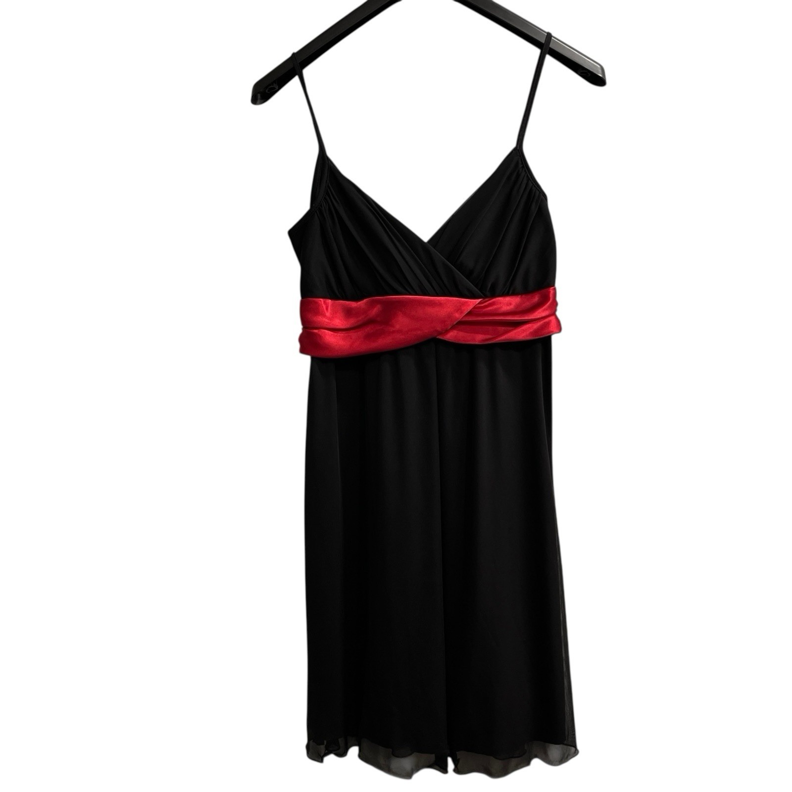 Vintage Buyer Dress Womens L Black Chiffon Babydoll Red Ribbon Sash Y2K Fairy