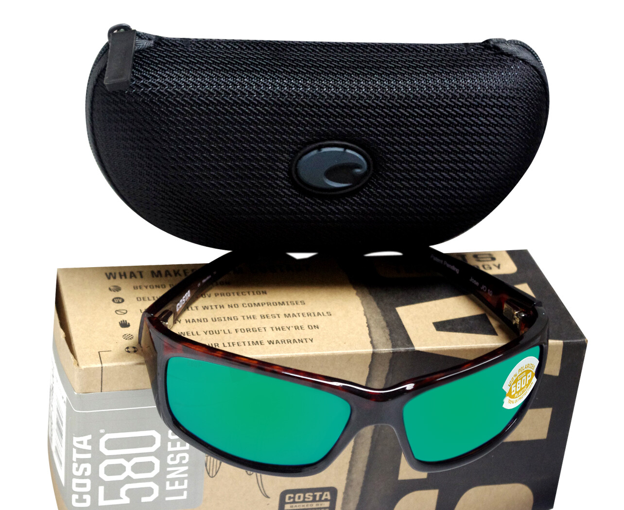 Costa Del Mar Jose Tortoise Frame Green Mirror 580P Plastic Polarized Lens