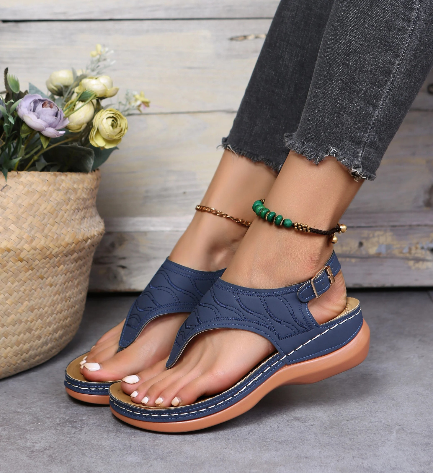 Low-Wedge Women Orthopedic Sandals Casual Flat Shoes Flip Flops Ladies Anti-Slip