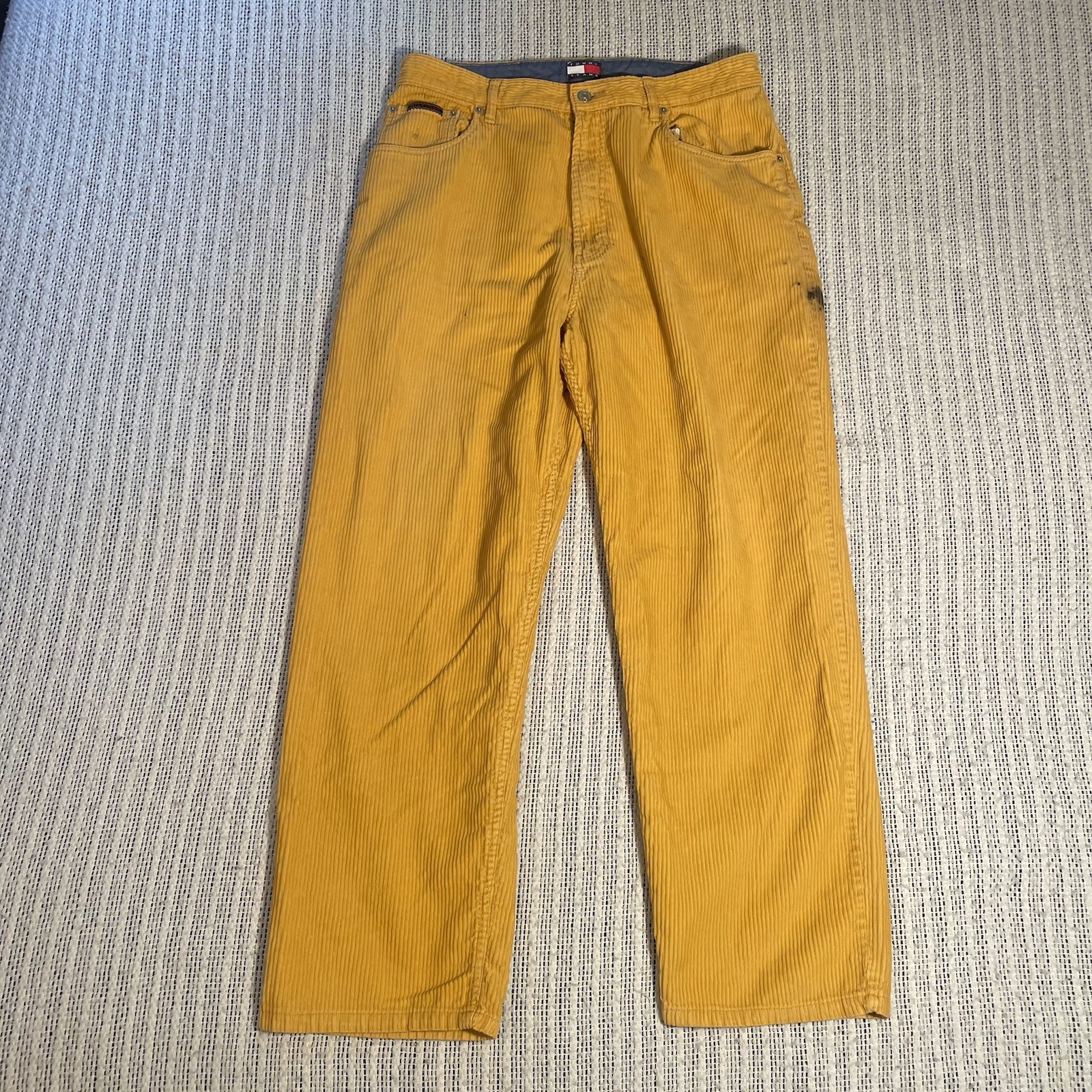DISTRESSED Tommy Jeans Men’s Yellow 90s wide Corduroy Pants 36w vtg street style
