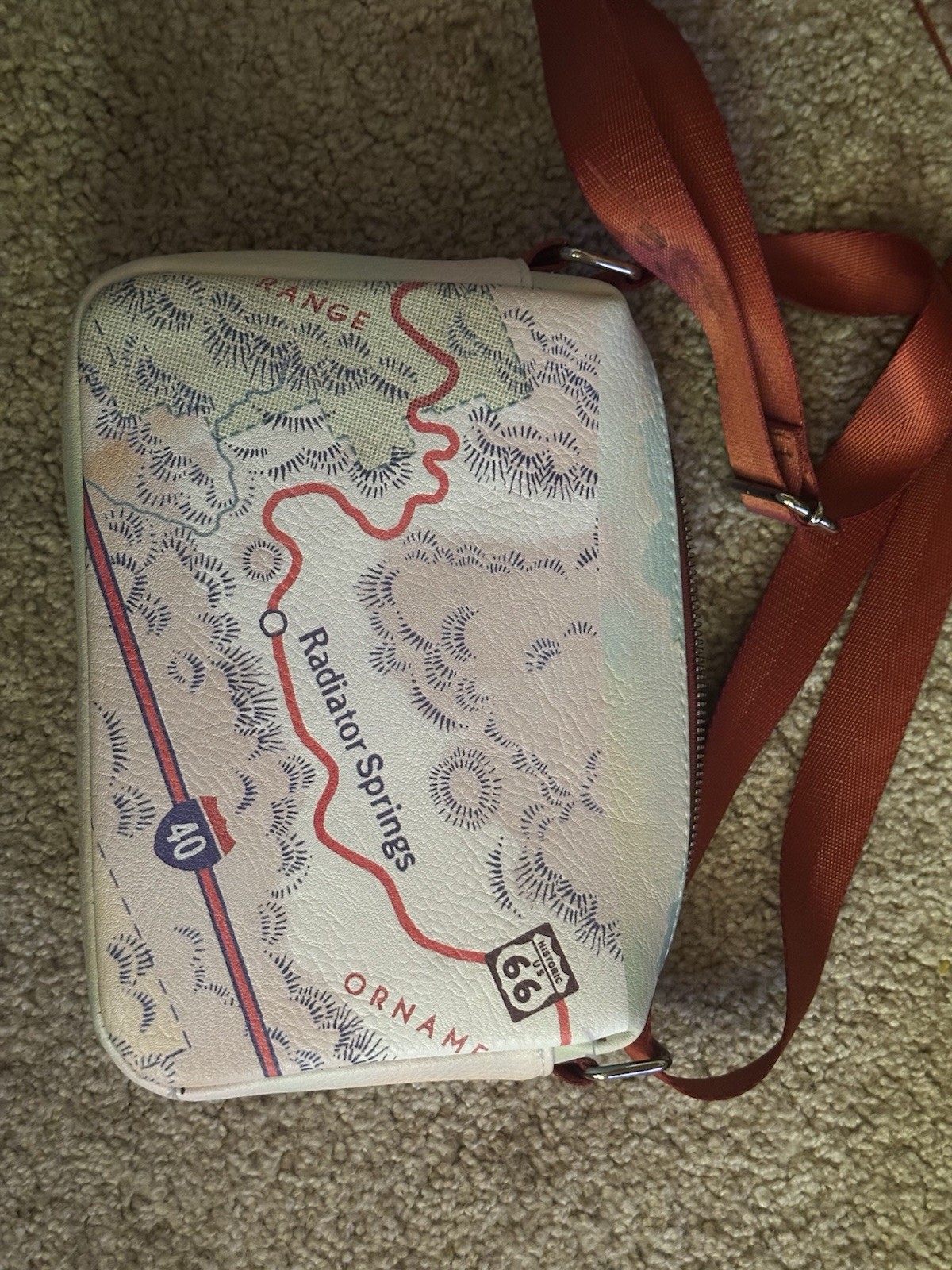 Route 66 & National Parks Map Crossbody Bag, Zip Closure, Multicolor