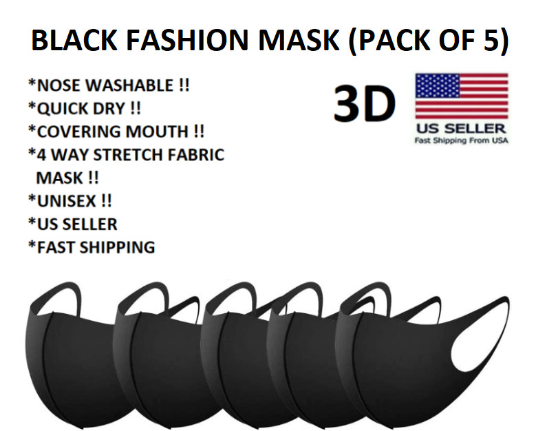 Washable & Reusable Fashion Face Black Mask (Unisex ) Mouth Cover ( Pack of 5 )