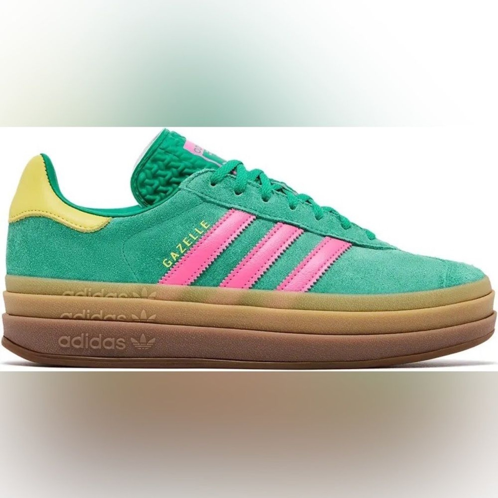 NWT Adidas Gazelle Bold in Court Green & Lucid Pink with a platform sole Size 10