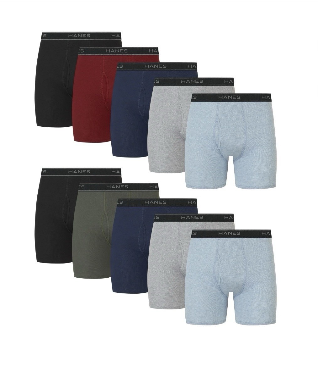 10-Pack HANES Men’s XL Boxer Briefs Tagless Comfort Flex Waistband Solid Colors